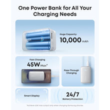 Anker Nano Powerbank 10.000 mAh 45W hvid med USB-C hurtigopladning, pass-through opladning og smart display.