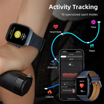 Mibro Se T2 smartwatch mørkeblå med AMOLED-skærm viser puls, skridt, afstand, kalorier samt 70 sportsgrene.