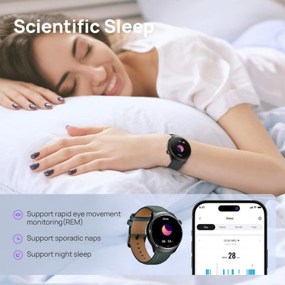 Mibro Watch Lite 3 Pro smartwatch Khakigrå med AMOLED-skærm viser søvntracking på ur og telefon.