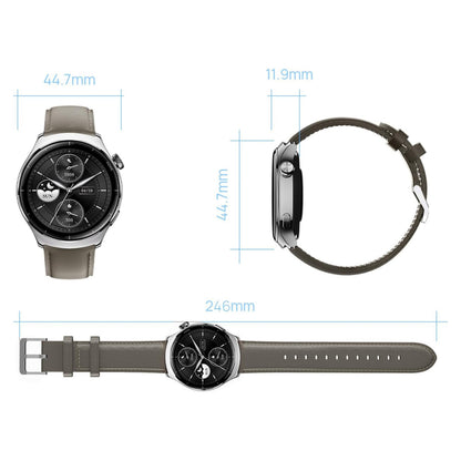 Mibro Watch Lite 3 Pro smartwatch khakigrå, rund sort AMOLED-skærm, khaki-grå rem, 44,7mm urkasse, 11,9mm tyk, 246mm rem.