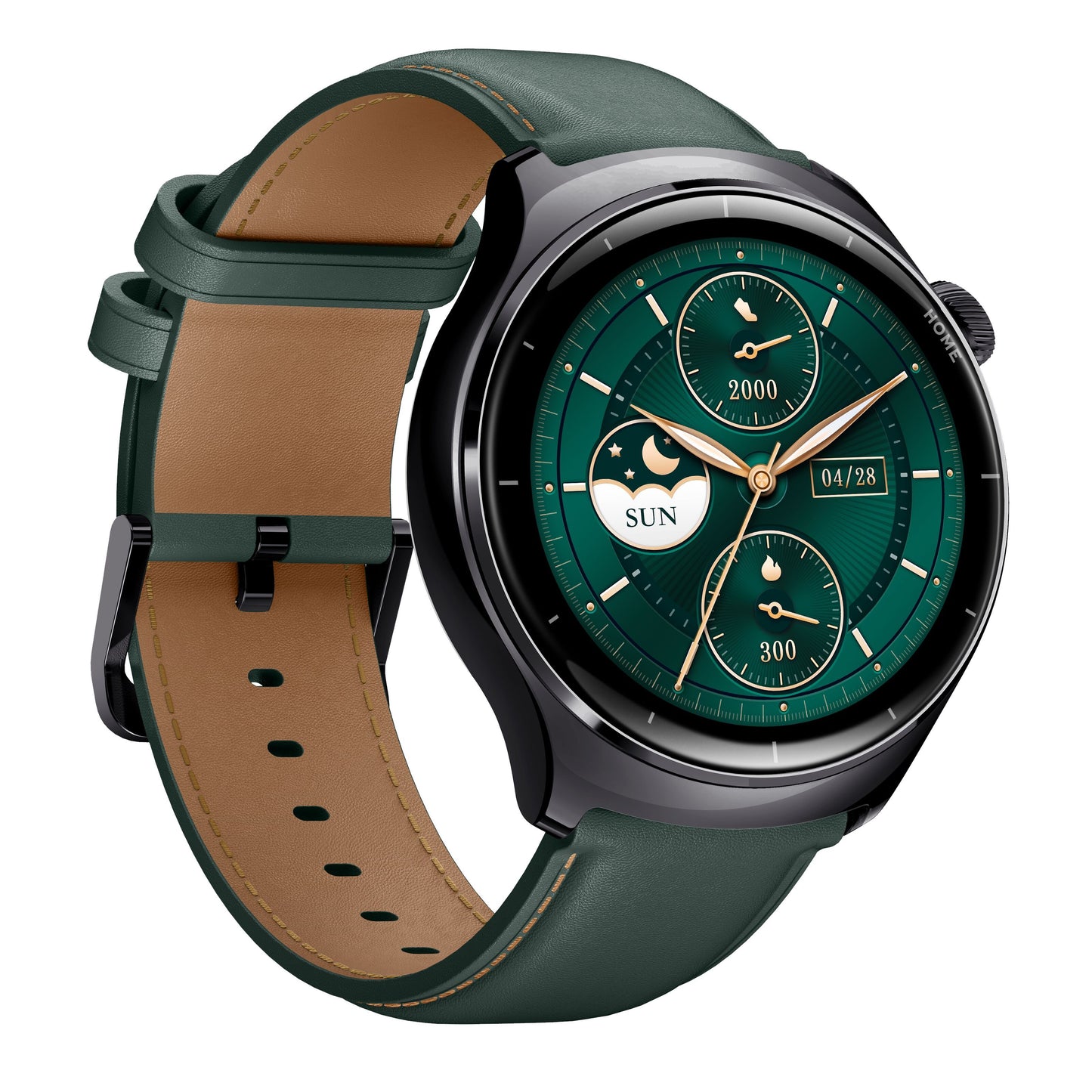 Mibro Watch Lite 3 Pro smartur sortgrøn med læderrem, AMOLED-skærm og analog urskive med skridt, puls, dato og dag/nat.