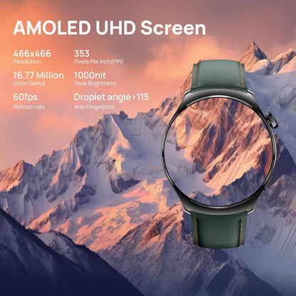 Mibro Se Lite 3 Pro smartur rosaguld med AMOLED UHD-skærm, 466x466 opløsning, 353 PPI, 1000 nits, anti-fingeraftryk.