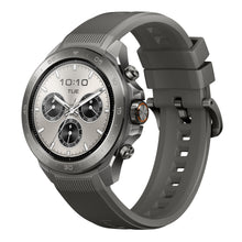 Mibro Se GS Explorer S Titanium Bezel smartwatch grå, rund sølvskive, præcis GPS, lang batteritid, flere subdials, gummirem.