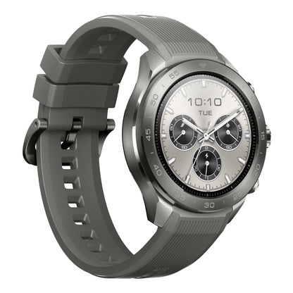 Mibro Se GS Explorer S Titanium Bezel ur med grå silikonerem, sølv urkasse, tre subdials og tachymeter bezel.
