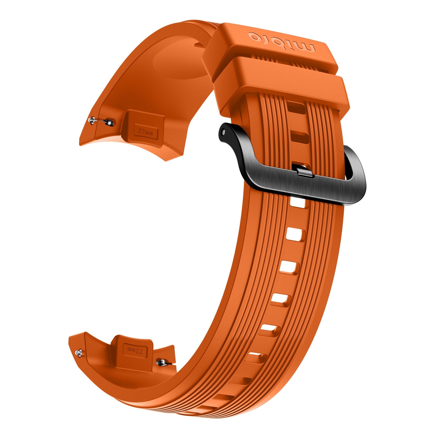 Mibro GS Explorer S Titanium Bezel, orange silikonerem med sorte metalspænder, tekstur og justerbare huller.