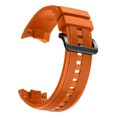 Mibro GS Explorer S Titanium Bezel, orange silikonerem med sorte metalspænder, tekstur og justerbare huller.