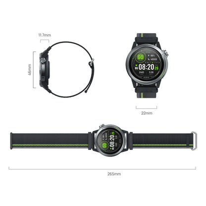 Mibro GS Active2 smartur i mørkegrå med grøn detalje, AMOLED-skærm, 46 mm urkasse, vist med fitnessdata og sportstilstande.
