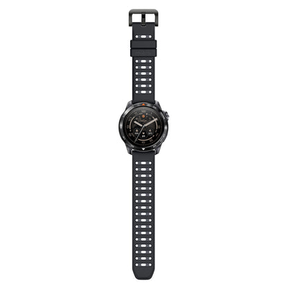 Mibro GS Pro2 smartwatch sort med runde urskiver, digitale urskiver, sportsfunktioner og sort perforeret silikonerem.