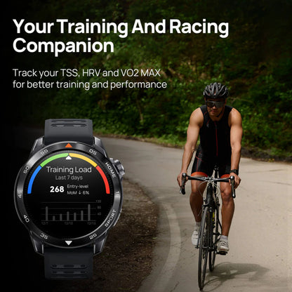 Mibro GS Pro2 smartwatch Beige, GPS, trænings- og præstationsdata på urskive, logo og modelnavn synligt.