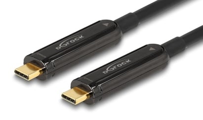 Delock Aktivt Optisk USB-C videokabel, sort, 4K/60 Hz, 30 m, guldbelagt stik.