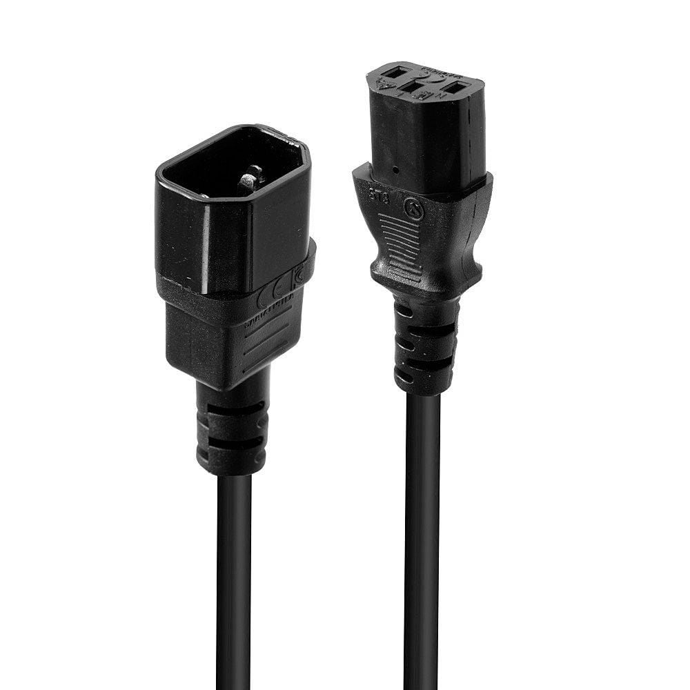 Lindy IEC forlængerkabel 2 m sort med C14 han og C13 hun rektangulære stik.