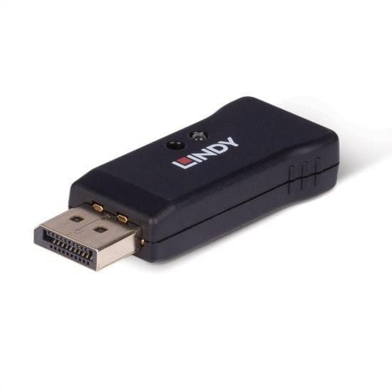 DisplayPort 1.4 EDID Emulator sort adapter med guldpletteret DisplayPort hanstik, understøtter 8K og KVM-switches.