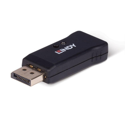 DisplayPort 1.4 EDID Emulator sort adapter med rektangulært design og metalstik, kompatibel med KVM-switches.
