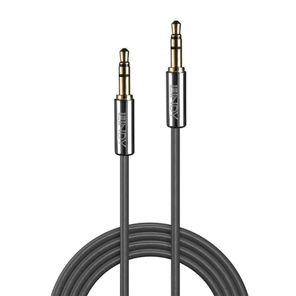 Lindy 3,5 mm lydkabel Cromo Line 2 m, sort, guldbelagt 3,5 mm han-stik i begge ender, vist oprullet.