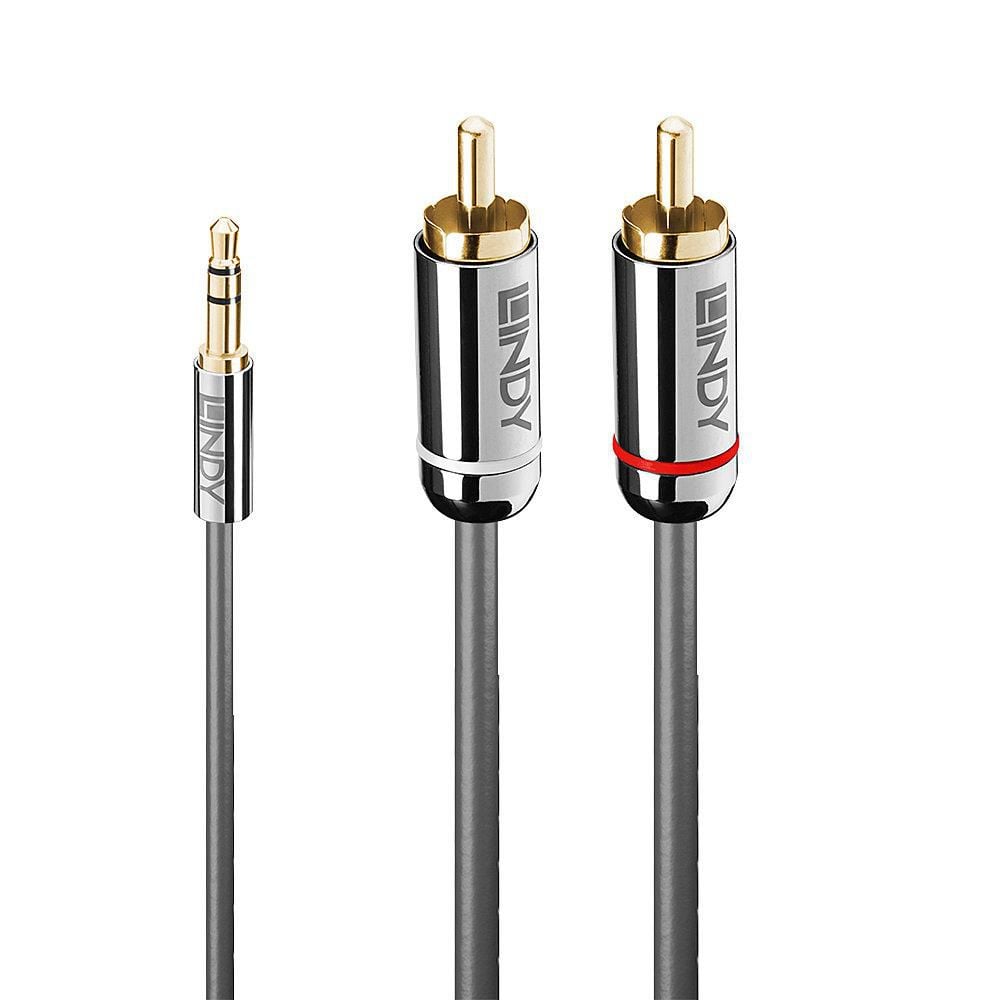 Lindy 3,5 mm til 2xPhono RCA lydkabel Cromo Line 5 m, guldbelagt stik, røde/hvide ringe.