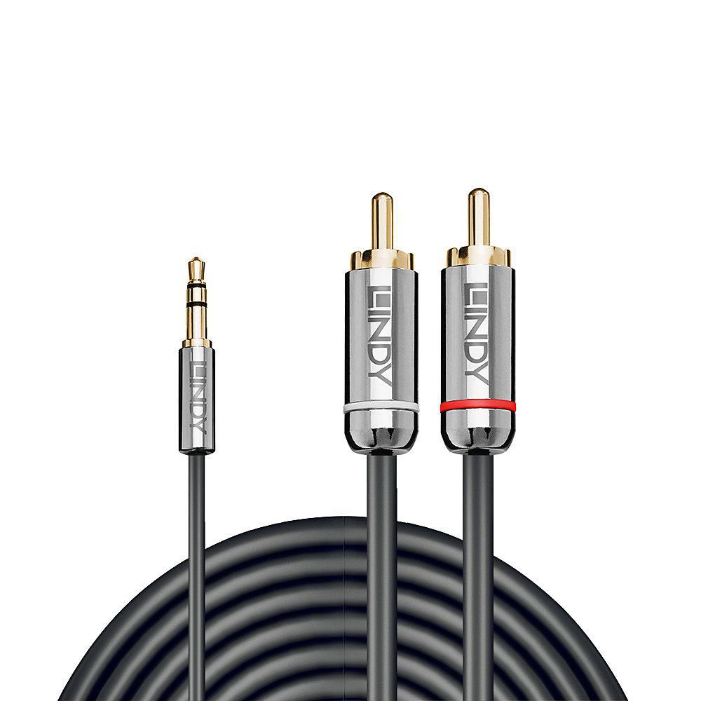 Lindy 3,5 mm til phono lydkabel Cromo Line 3 m sort, 3,5 mm jack til to RCA stik (rød/hvid), analog.