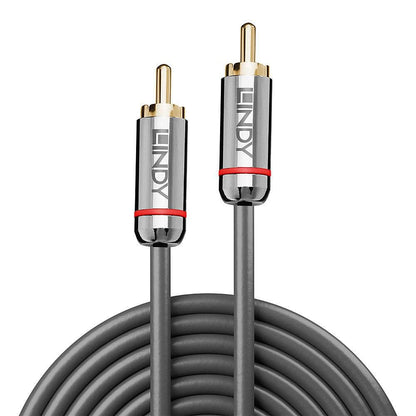 Lindy Digital koaksialkabel Cromo Line 3 m grå, guldstik, Lindy-logo, rød ring ved stik til identifikation.