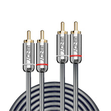 Lindy Dual Phono Audio Cable Cromo Line 1m, grå spiral RCA med guldbelagte stik, røde og hvide ringe, Lindy-logo.
