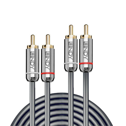 Lindy Dual Phono Audio Cable Cromo Line 3m med guldbelagte stik, én rød og én hvid pr. kabel til analog lyd.