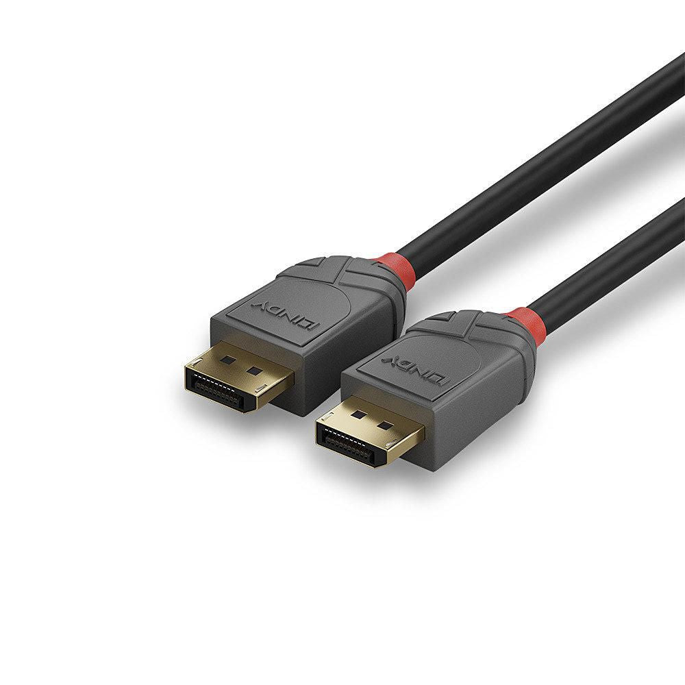 Lindy DisplayPort 1.4 Anthra Line kabel 5m med rektangulære stik og guldbelagte kontakter, understøtter 8K.