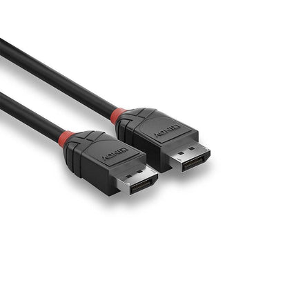 DisplayPort 1.2 Black Line kabel 1 m, til stk, sort med rektangulære stik og røde ringe.