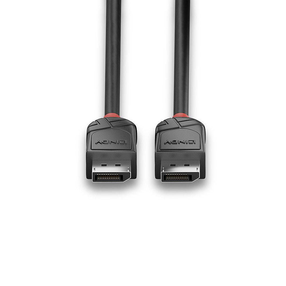 Lindy DisplayPort 1.2 Black Line kabel 2 m sort, til kabler med stik fremad, understøtter 4K og 120Hz.