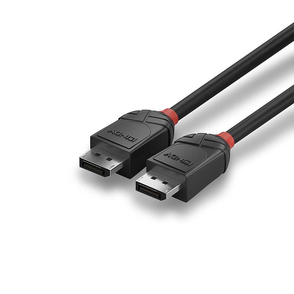 Lindy DisplayPort 1.2 kabel Black Line 2m rektangulære stik guldbelagte kontakter understøtter 4K 120Hz.