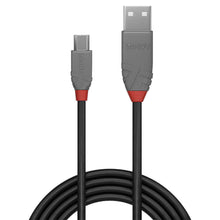 Lindy USB 2.0 Type A til Micro-B kabel Anthra Line 0,5m sort spiral med grå stik og røde detaljer, Type-A og Micro-B stik.