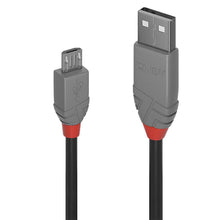 Lindy USB 2.0 Type C til Micro-B kabel Anthra Line 1 m sort med grå stik, røde detaljer og Lindy-logo.