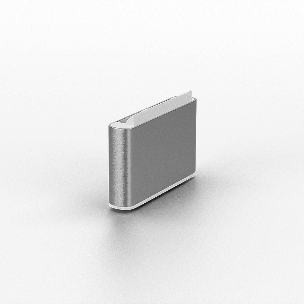 Lindy USB Type C Port Blocker Hvid 10-pak sølv og hvid med afrundede kanter, vises let åben.