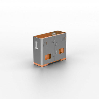 Lindy USB-A Port Blocker Orange 10-pak, rektangulær sølv/orange, udskæringer, sidehåndtag, frontlåger.