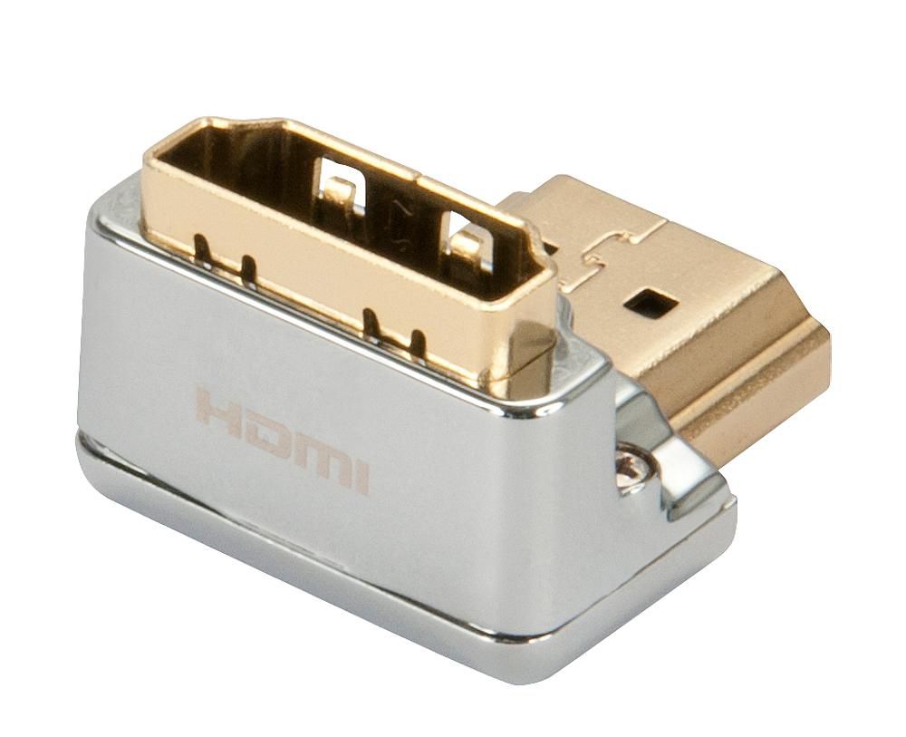 HDMI han til hun 90° adapter, Cromo Line, krom metalhus, understøtter Ultra HD 4K.