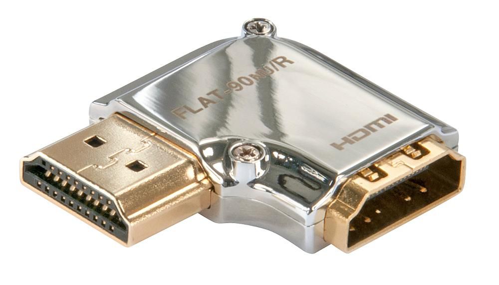 Lindy HDMI han til hun 90° højre adapter Cromo Line metallic med HDMI-logo understøtter Ultra HD 4K.
