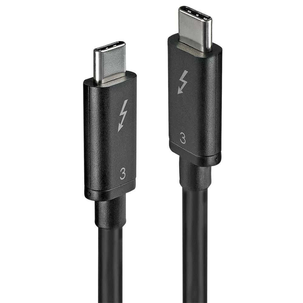Lindy Thunderbolt 3 kabel passiv 0,5m sort, USB-C stik med lyn og 3 symbol, op til 40Gbps datahastighed.