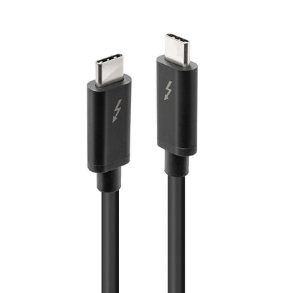 Thunderbolt 3 kabel passiv 2 m sort med USB-C stik og lightning bolt-symbol, understøtter op til 40Gbps dataoverførsel.