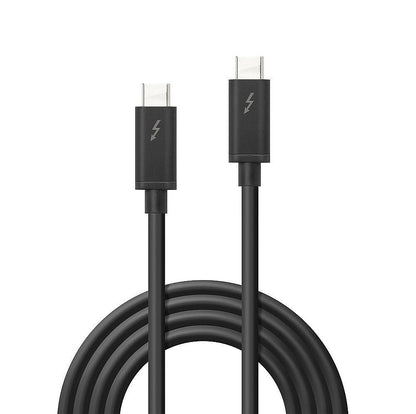 Lindy Thunderbolt 3 kabel passiv 2m sort, til USB-C stik med lynsymbol, synlige 40Gbps ender, oprullet nederst.