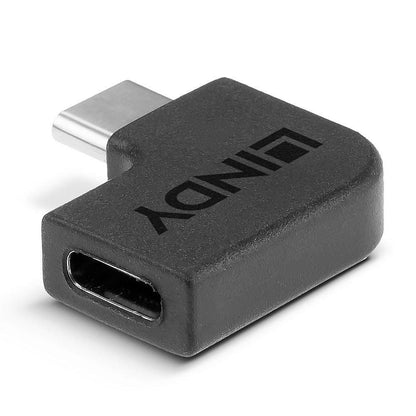 USB 3.2 Type C til C 90° adapter, sort, USB-C han til USB-C hun, vinkelret design.