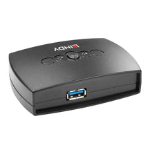 Lindy 2 Port USB 3.0 Switch, sort hub med blå USB-A porte til deling eller skift af USB 3.0-forbindelse mellem til computere.