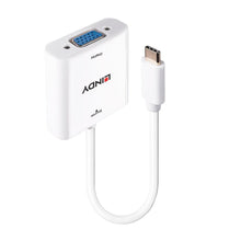 Lindy USB Type C til VGA konverter, grå, USB-C han til VGA hun, tilslutning af USB-C enheder til VGA skærme.