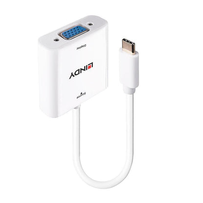 Lindy USB Type C til VGA konverter, grå, USB-C han til VGA hun, tilslutning af USB-C enheder til VGA skærme.