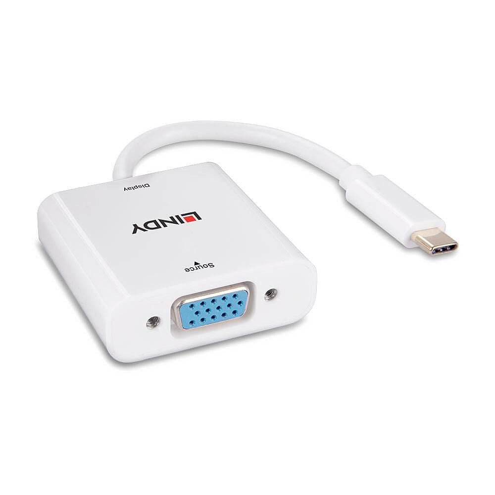 USB Type C til VGA-konverter med USB-C-stik og VGA-port til tilslutning af nyere enheder til VGA-skærme.