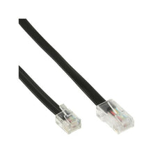 Modularkabel RJ45 til RJ11 3m, gennemsigtige ender med synlige farvede ledninger, 8-pin og 4-pin stik.
