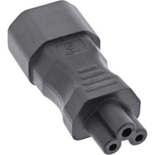 Netadapter IEC 60320 C14 til C5, sort, rektangulært C14-indtag og 3-polet cloverleaf C5-stik.