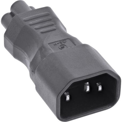 Netadapter IEC 60320 C14 til C5, sort rektangulært kabinet med tre metalben.