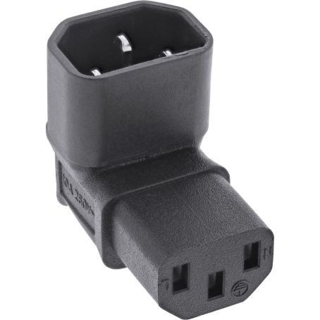 Sort vinkel elkabel adapter med IEC-stik C14 han til IEC 60320 C13 hun.