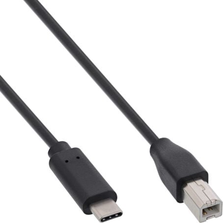 USB-C til USB-B kabel 2 m med USB Type-C og USB Type-B stik, sort.