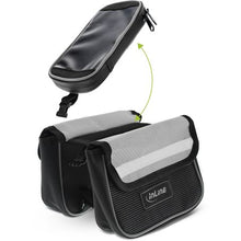 Inline cykeltaske til ramme sort, til vandafvisende Oxford-nylon sidelommer og aftagelig top-pouch med klar touchscreen.