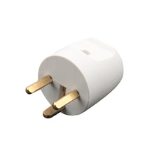 EDB stikprop S50 med jord, hvid, to flade messingben, rund form til IT-udstyr og indendørs elinstallationer.