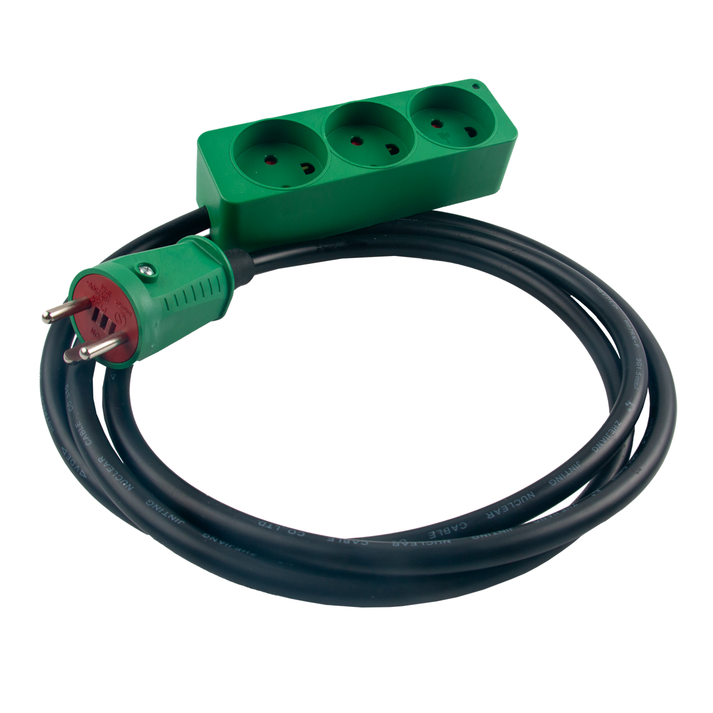 Kabelsæt 3-stikdåse med jord, LED-indikator, 16A IP20, 10 meter kabel.