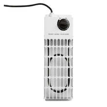 Frostvagt 200W el-radiator, hvid, ventileret front, kontrolknap øverst, strømkabel bagpå, "DO NOT COVER" printet.